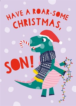 Send your love and best wishes to your son this Christmas with this cute and fun Dinosaur Christmas card!