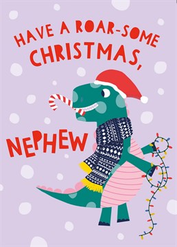Send your love and best wishes to your nephew this Christmas with this cute and fun Dinosaur Christmas card!