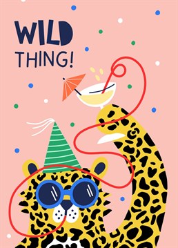 Send your best birthday wishes with this fun and sassy illustrated party leopard card!
