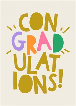 Send your best wishes and congratulations to the new graduate with this bold, punny and fun con-grad-ulations graduation card!