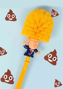 Get the President to clean your loo!. Made from ABS plastic.. Durable design to use through his term in office and beyond.. No Russian collusion included.. To go out on a limb, it's not an unpopular opinion to say Donald Trump has some unpopular opinions. His hair style for one has left even the most calmly balanced of society wanting to pull their own hair out - as well as his. However, thanks to the Trump Toilet Brush, you can dunk Donald at any time you like and get those ludicrous locks cleaning the inside of your toilet bowl. The bristles are strong and dense promising to make your toilet great again! The handle is also a generous 15 inches long meaning you can really get the President down deeper than a Russian collusion scandal. Made from ABS plastic, it's a much stronger design than regular brushes meaning you can be sure of sturdy use throughout his office term and beyond!