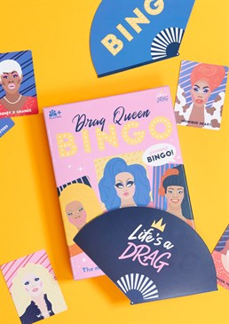 Perfect for any drag queen fan Ready to slay at Bingo?! 3 + players For ages 14 + Play this brilliant Drag Race take on classic bingo with 48 beautifully illustrated queen caller cards of some of the best drag icons out there with the catchphrase they are associated with which the participants will have to act out. Twelve bingo cards, 64 counters and 4 paper fans also included. It's just as fun and loud as you'd expect &ndash; YAAAAS BINGO! Cards and gifts are sent separately. View our delivery page for more details on gift processing and delivery times. New In For Her For Him Lockdown Gifts Gifts Christmas Party Games & Fun