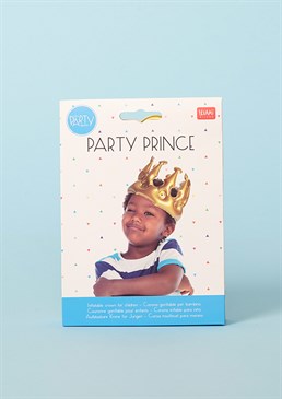 Live a day as royalty! For your little prince Inflatable gold crown One kids size fits all Perfect gift for the birthday boy By royal decree, we hereby announce that you will be Prince for the day! The perfect way to celebrate a special little lad turning another year older is to officially crown him as royalty, thus ensuring he's the centre of attention everywhere he sees fit to go on the big day. Even if his reign is only for one day a year, this novel, quirky gift is easily inflated and can be used time after time as a fun birthday tradition amongst friends or family. Caution: please make sure that His Royal Highnesses head doesn't get too inflated as well!  New In For Kids Gifts Under A Tenner Accessories Party Decorations