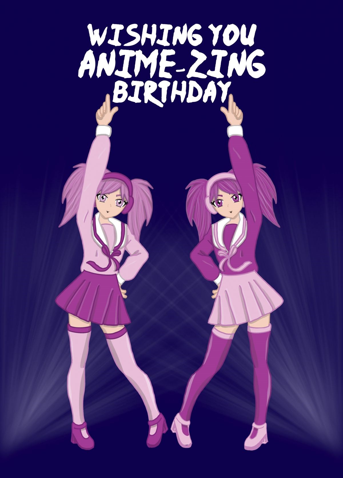 Anime Dancing Girls Happy Birthday Card | Scribbler