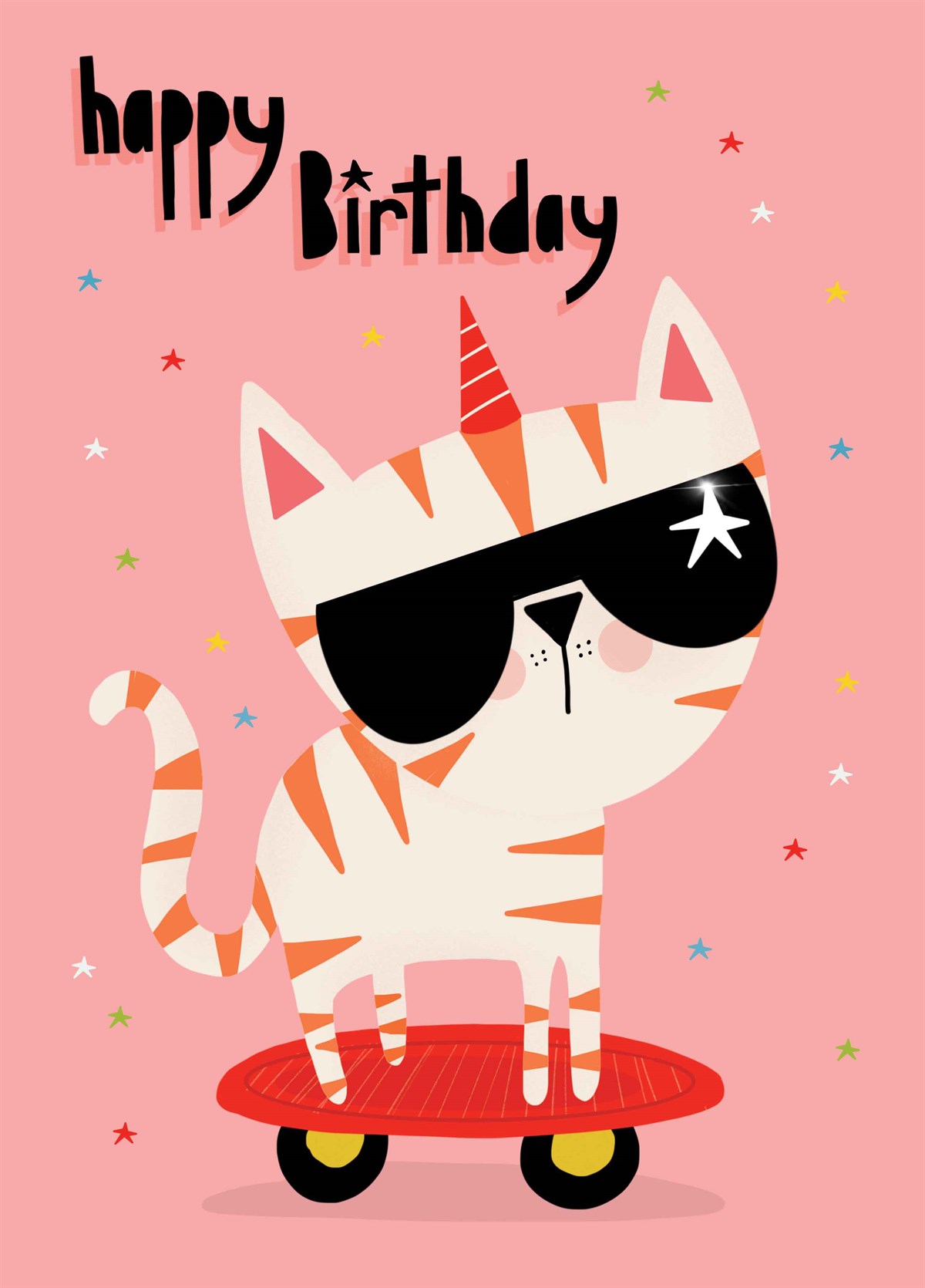 Happy Birthday Cool Cat. A skateboa...
