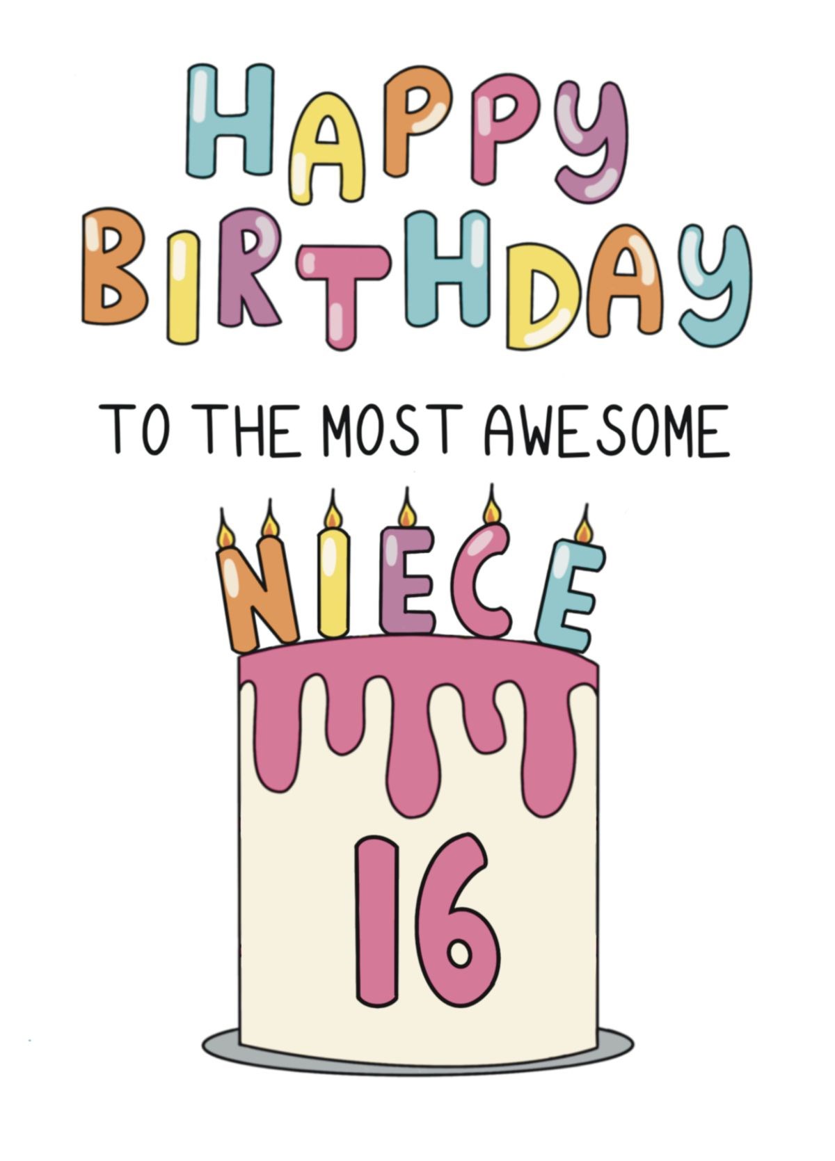 Happy 16th Birthday To My Awesome Niece! Card | Scribbler