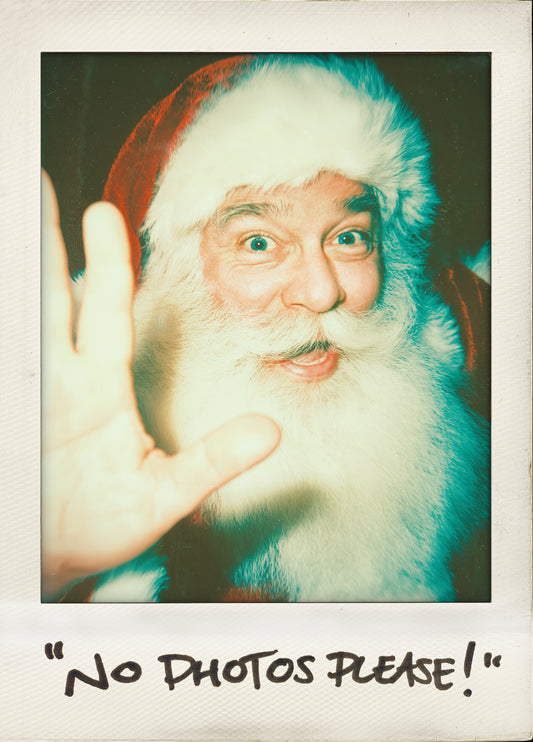 Retro Santa Polaroid Christmas Card — “No Photos Please!” Candid Shot