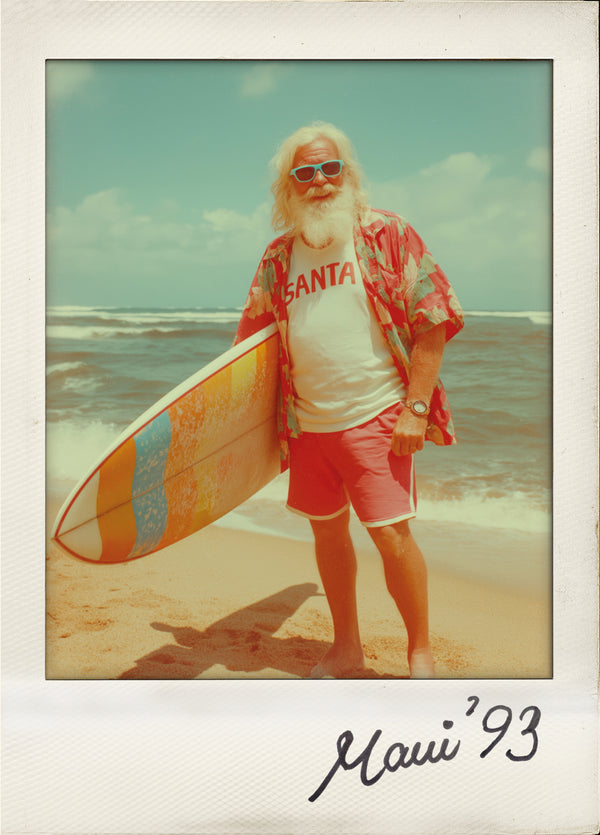 Retro Santa Polaroid Christmas Card — Maui ’93 Surfing Santa