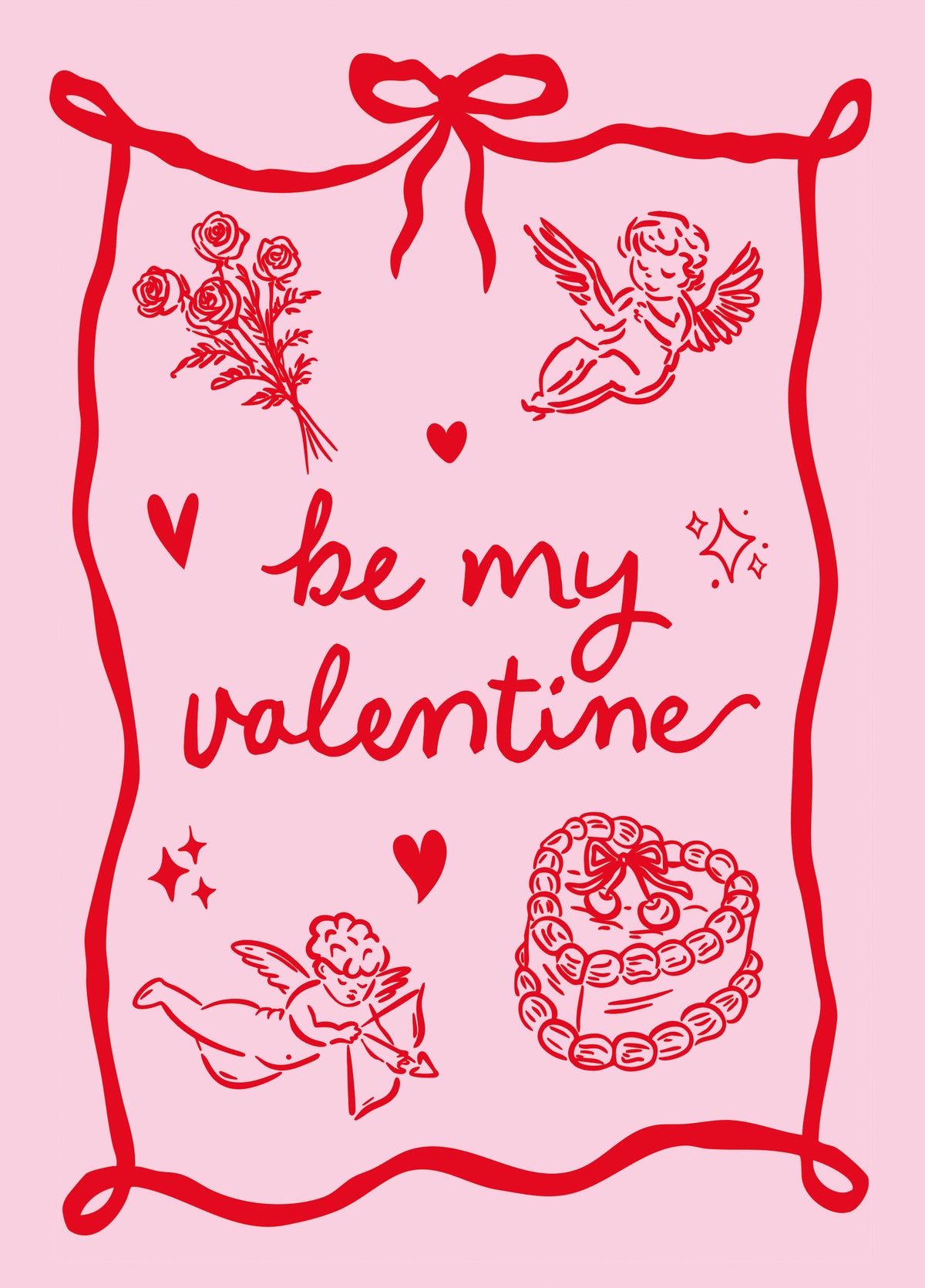 Be My Valentine - Pink Coquette Bow Valentine Card