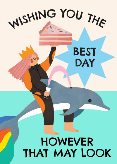 Funny Girl Riding Dolphin Card