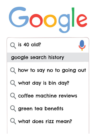 40th Birthday Google Search History Card