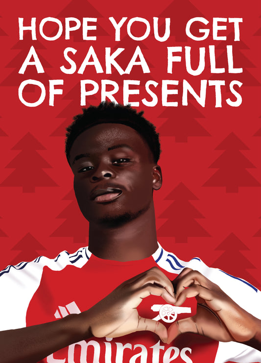 Funny Christmas Card - Bukayo Saka - Hope You Get A Saka Full Of Presents