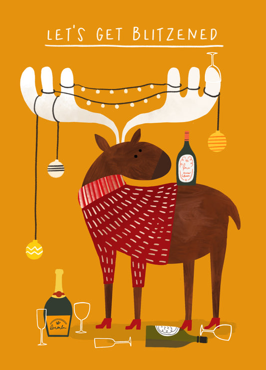 Funny Christmas Card - Reindeer - Let's Get Blitzened