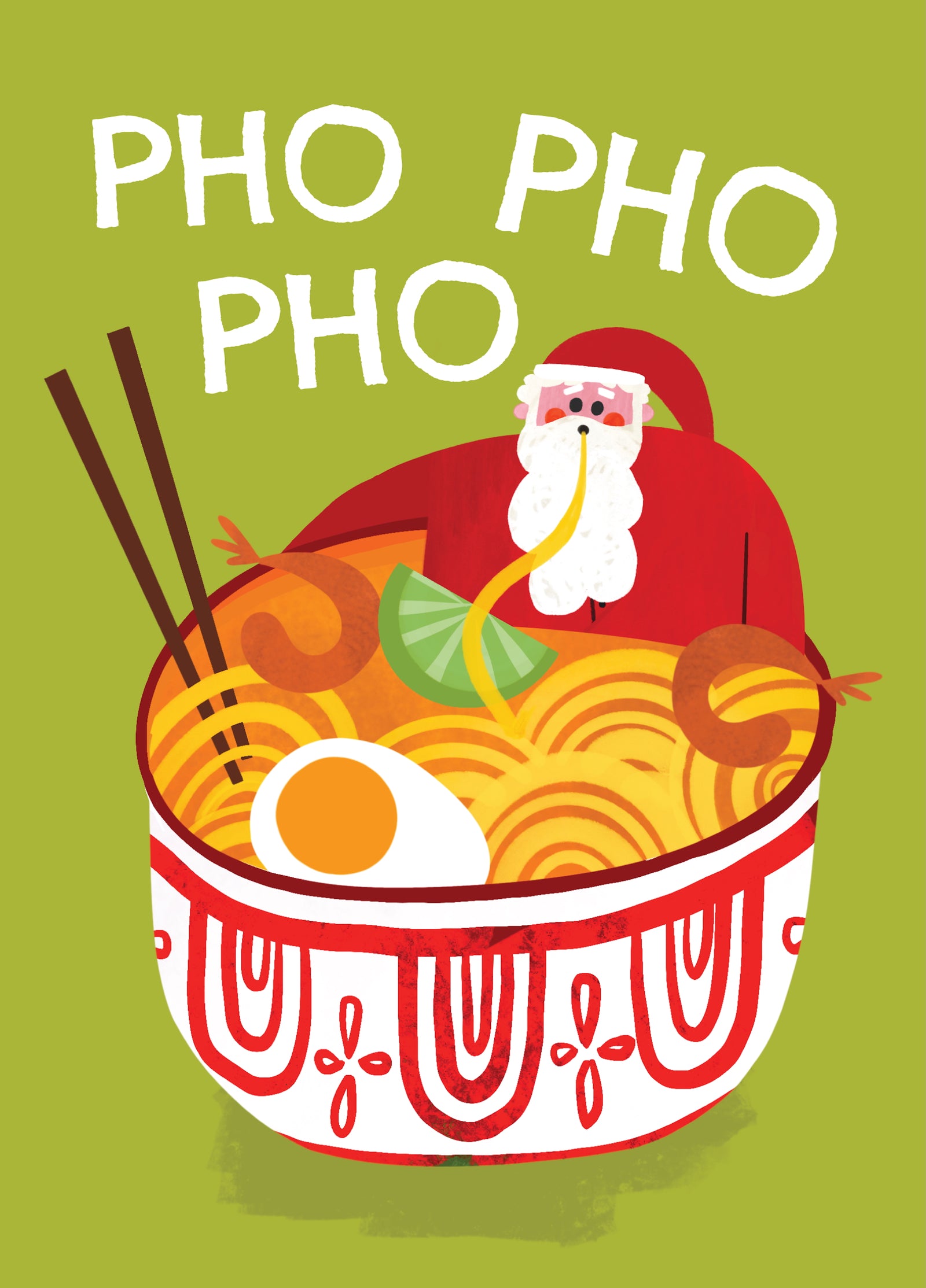 Cute Christmas Card - Santa In Pho - Pun