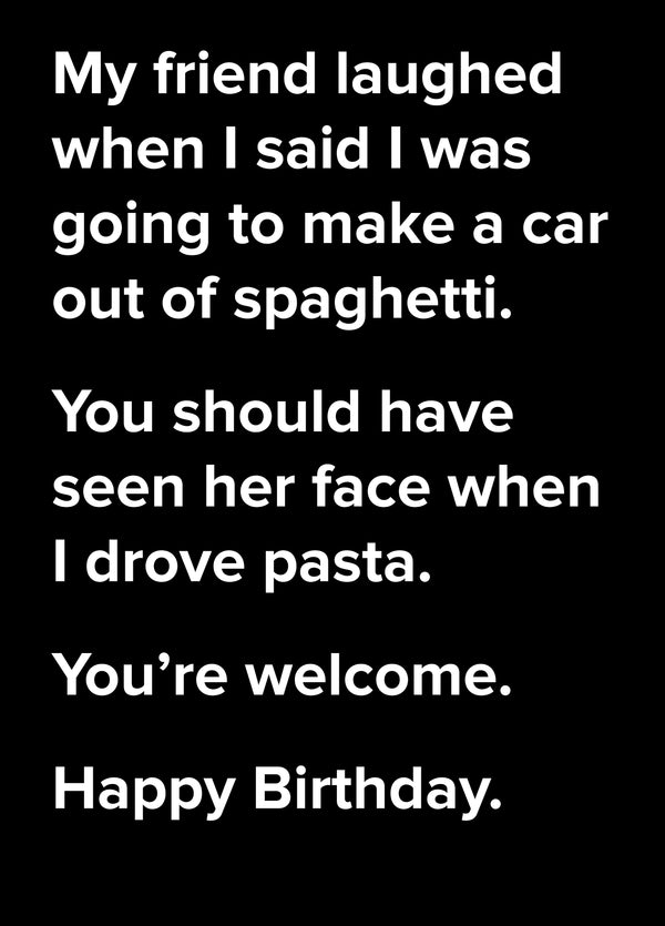 Spaghetti Car Dad Joke Birthday Card