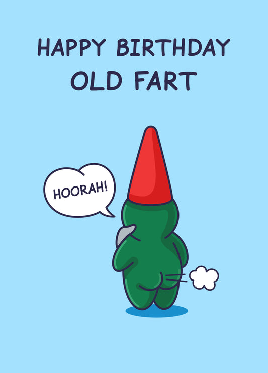 Old Fart - Funny Birthday Card - Farting Gnome