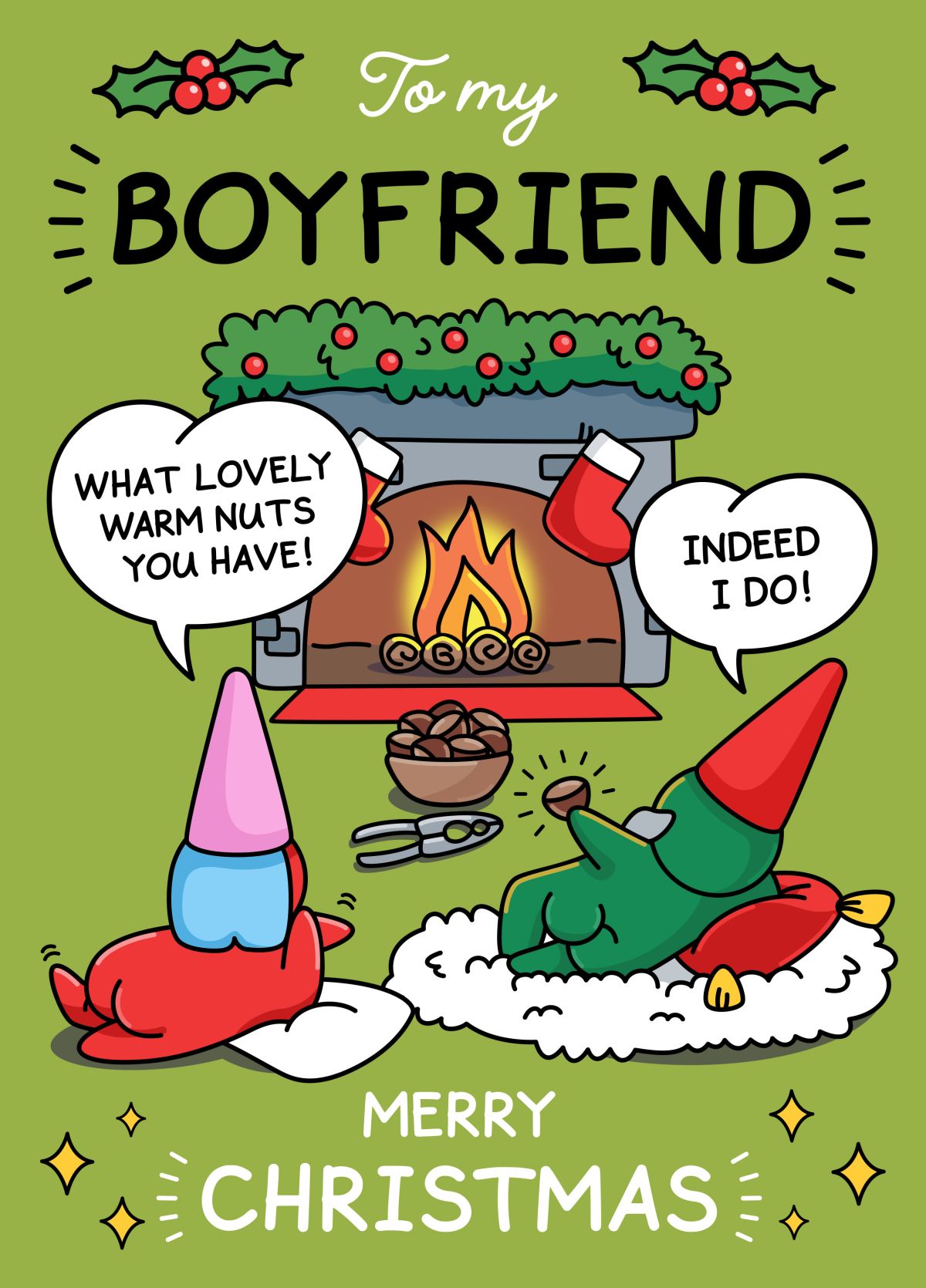 Funny Rude Christmas Card - For Boyfriend - Warm Nuts