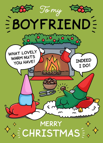 Funny Rude Christmas Card - For Boyfriend - Warm Nuts