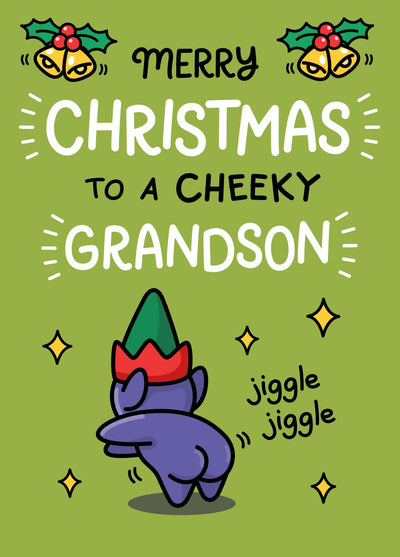 Funny Cute Christmas Card - For Grandson - Cheeky Elf