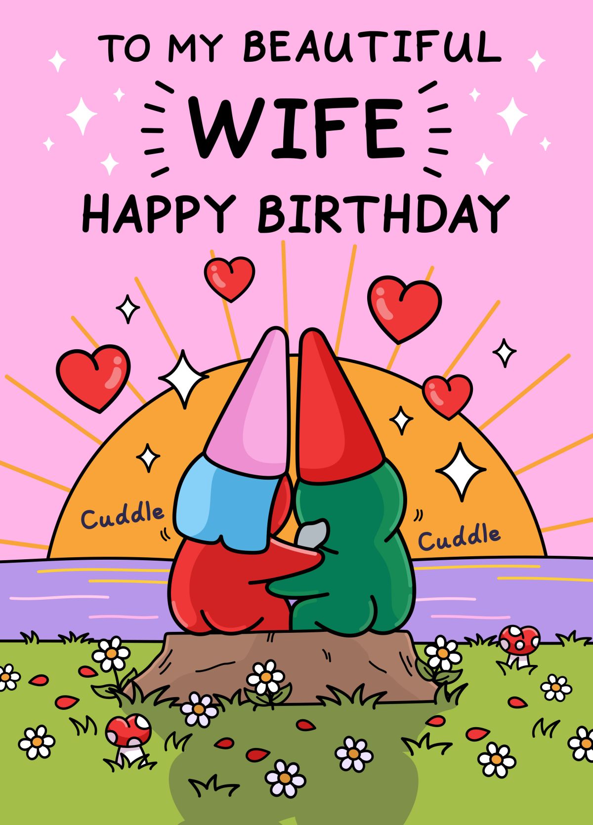 Beautiful Birthday Card - For Wife - Romantic Sunset