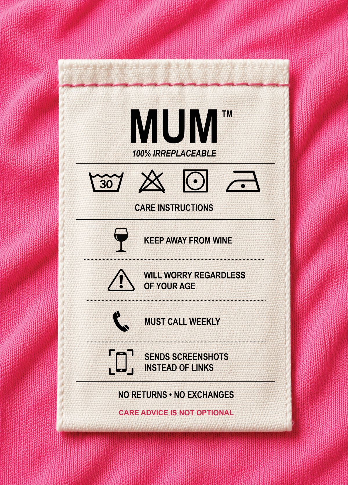 Mum Care Instructions Funny Birthday Card