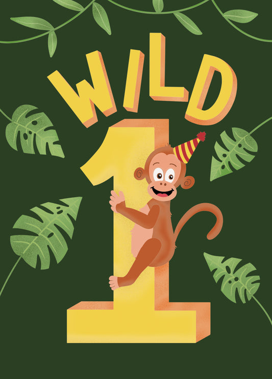 Wild 1 First Birthday Card
