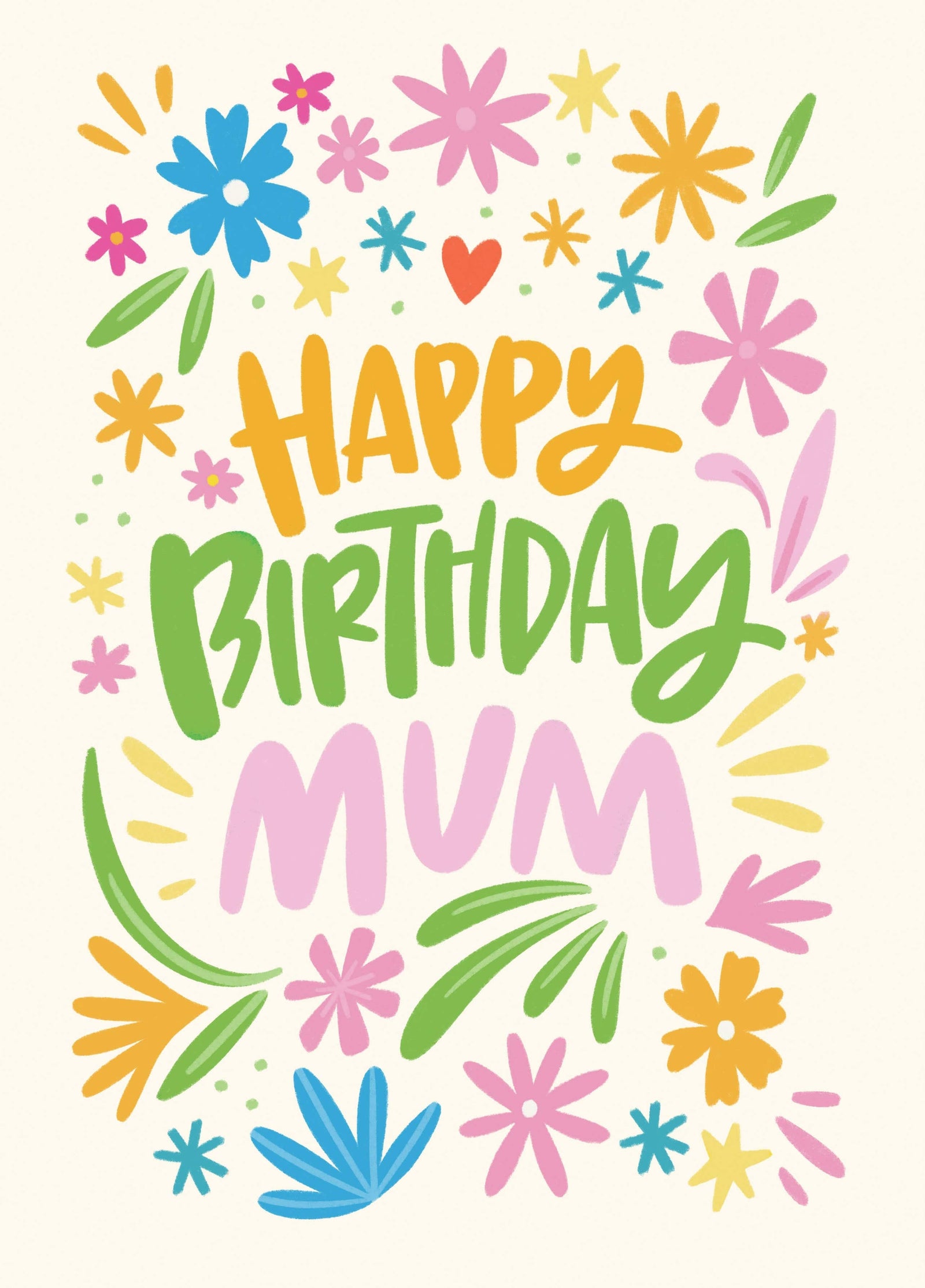 Happy Birthday With Flowers Mum Card