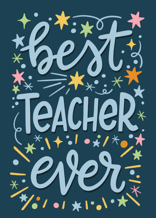 Best Teacher Ever With Fireworks Card