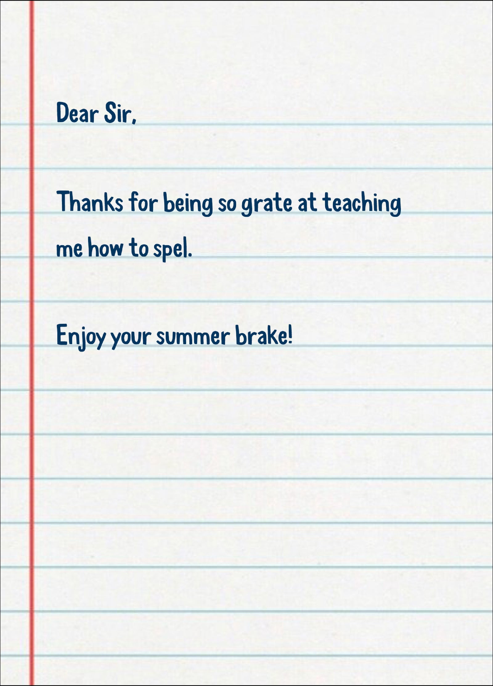 Funny Teacher Thank You Card 'Spel Grate Sir'