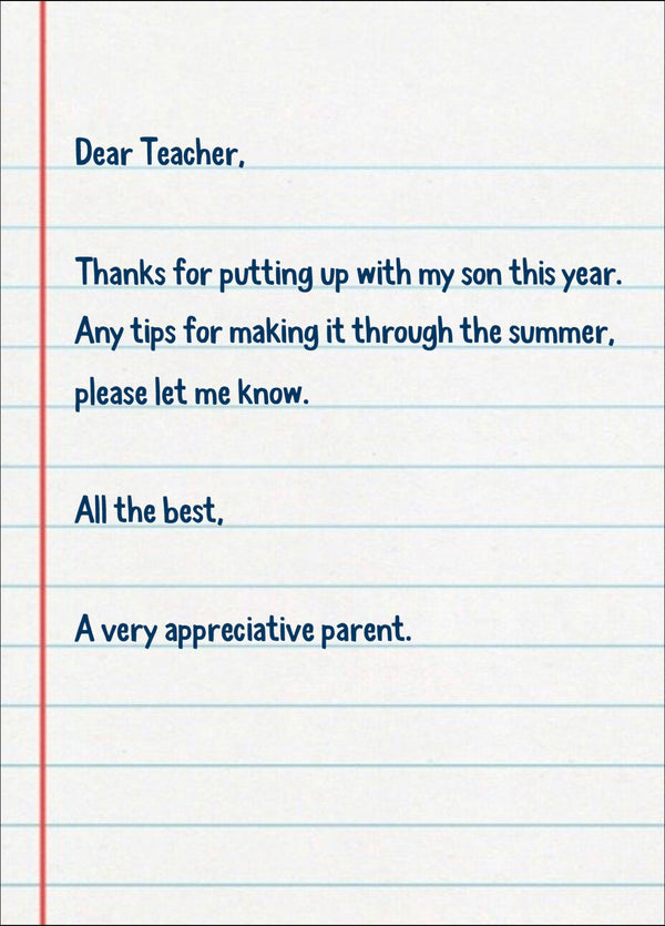 Funny Thank You Card For Teacher 'Putting Up Son'