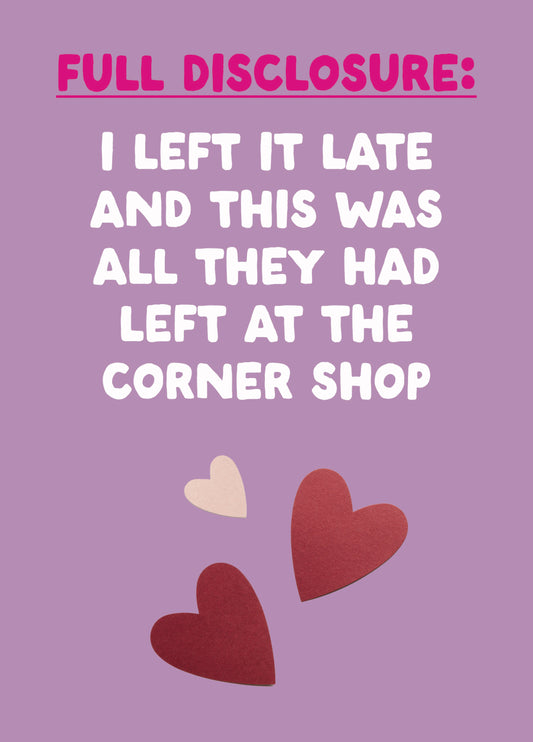 Funny Valentine's Card -'Corner Shop'