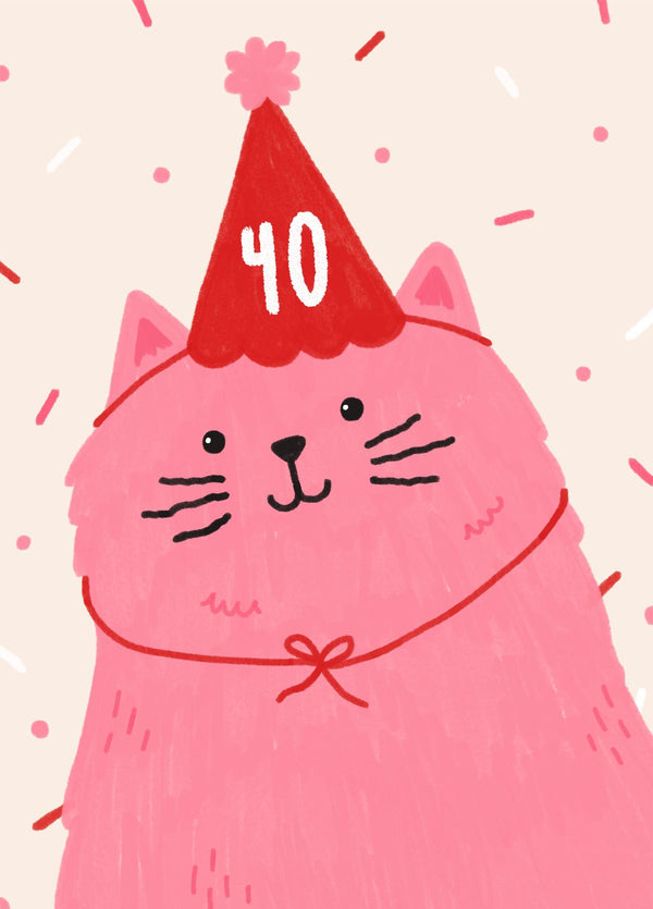 Birthday Hat Party Cat | Milestone Age 40