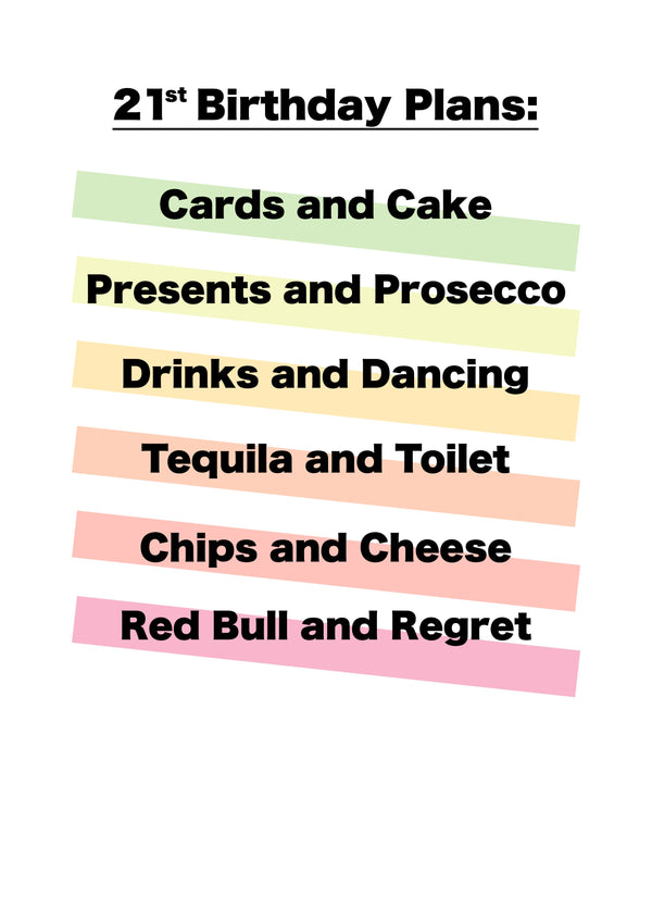 21st Birthday Plans Card