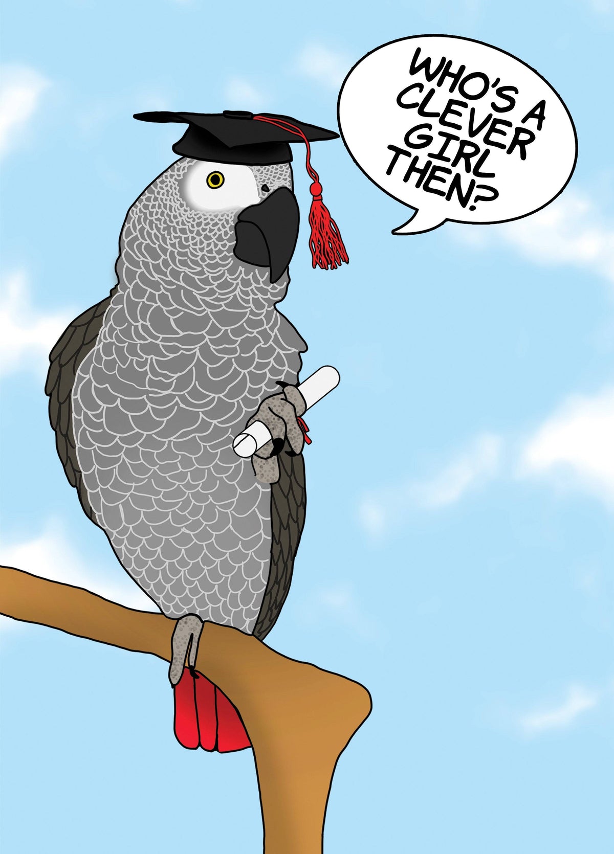 Clever Girl Parrot Graduation Card