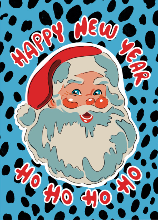 Happy New Year Santa Card – Fun Leopard Print Ho Ho Ho Design