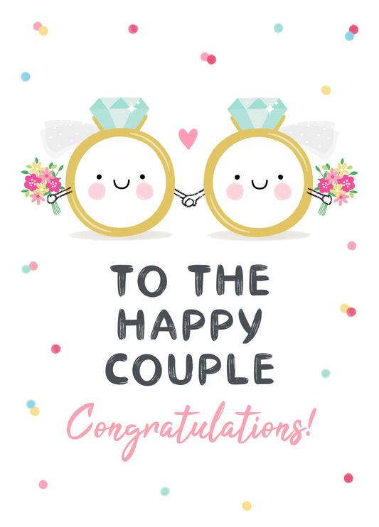 Happy Couple Mrs & Mrs Wedding Rings Card