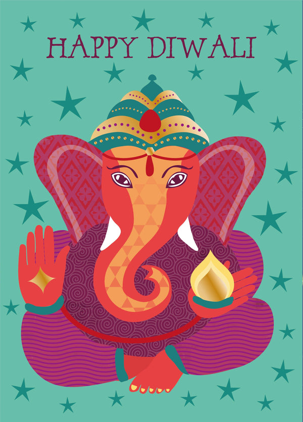 Happy Diwali Card Ganesha With Diya