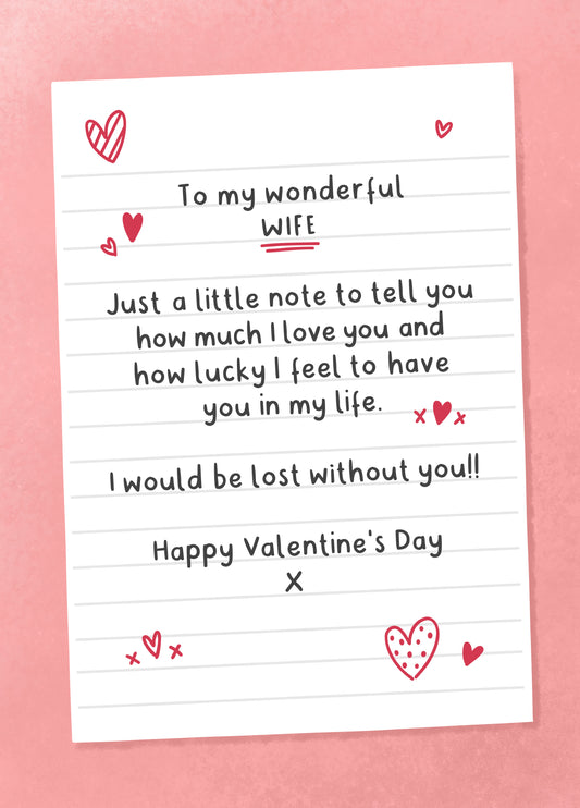 Note Valentine’s Card For Wife