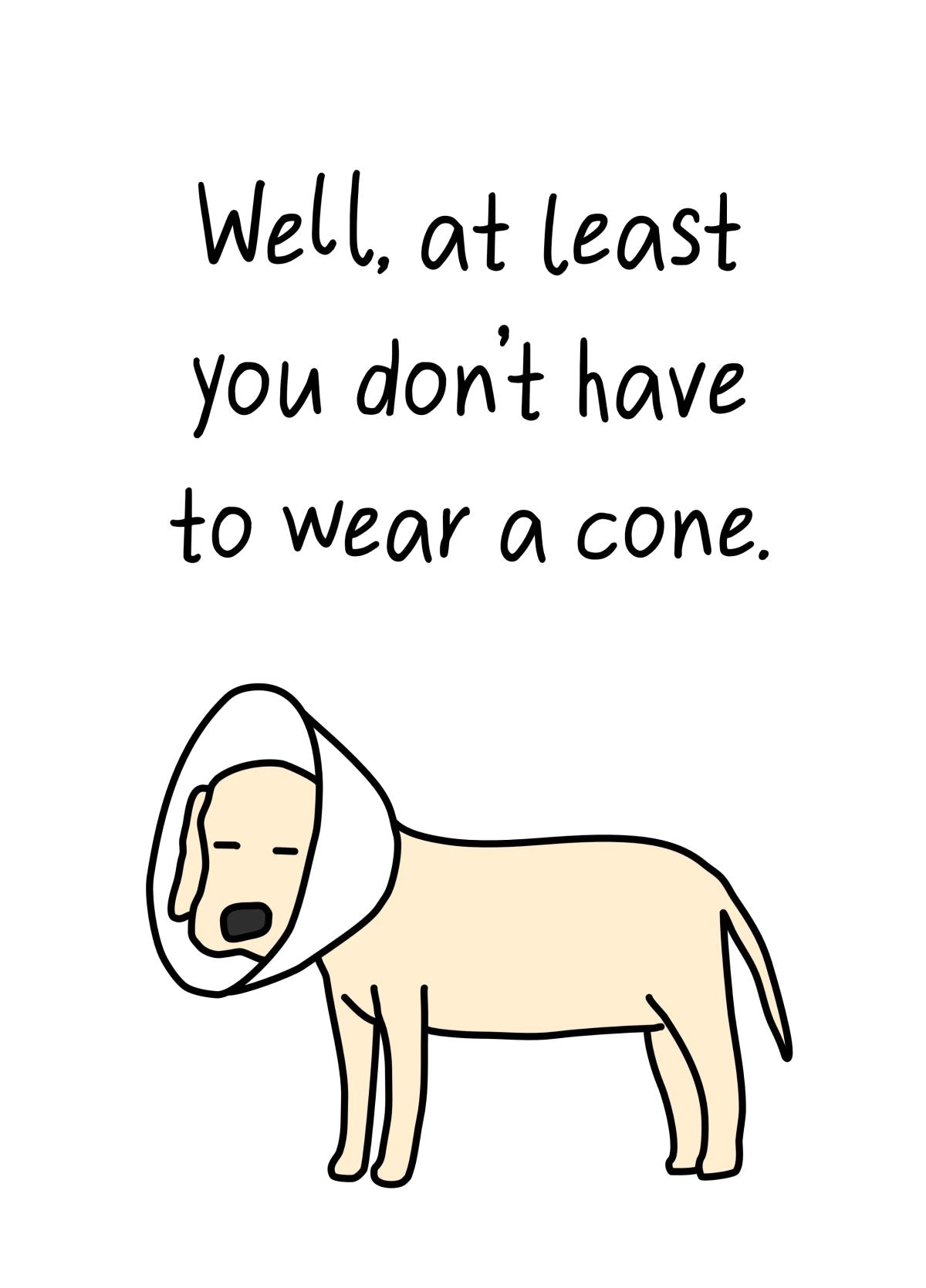 Funny Get Well Soon Card, Dog Cone Of Shame Surgery Recovery Card