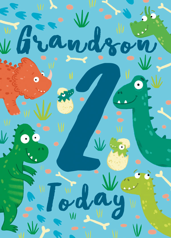 Grandson 2 Today Dinosaur 2nd Birthday Card
