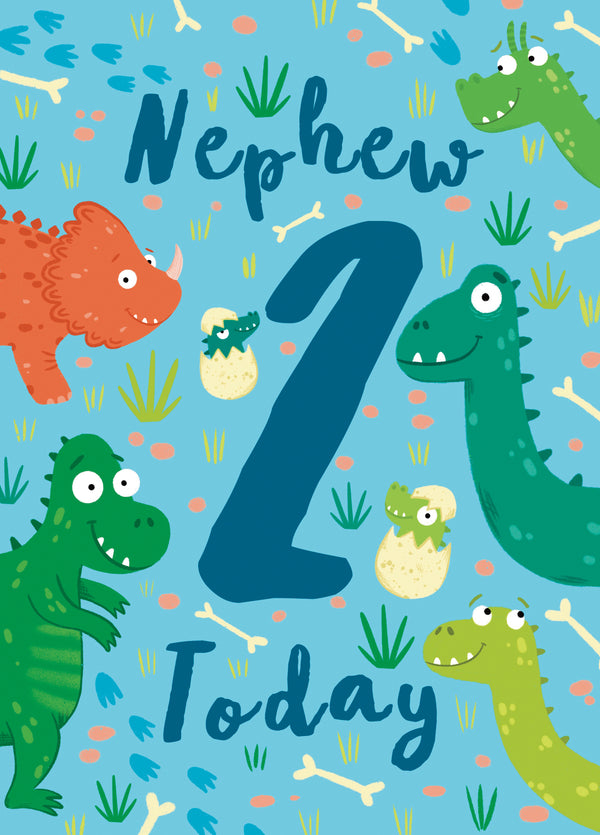 Nephew 2 Today Dinosaur 2nd Birthday Card
