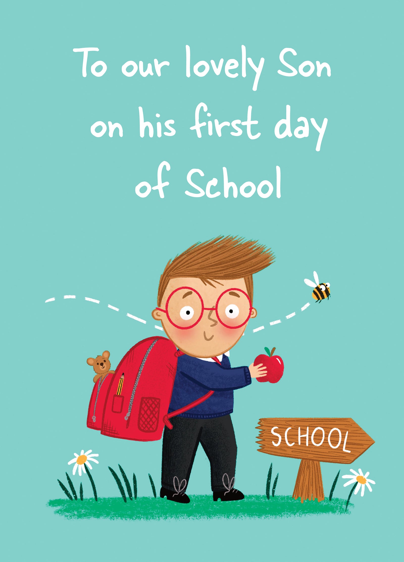 Son First Day At School Illustrated Card