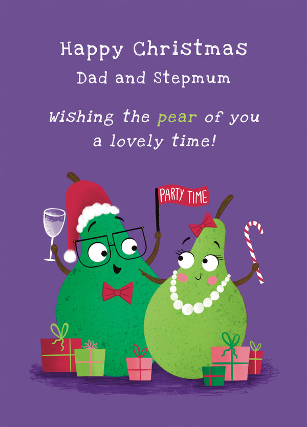 Dad And Stepmum Cute Pears Christmas Card