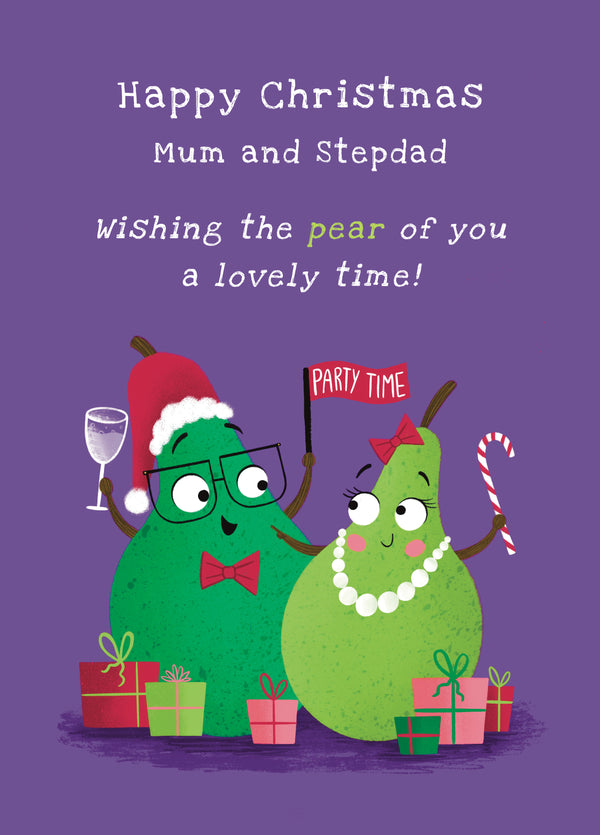 Mum And Stepdad Cute Pears Christmas Card