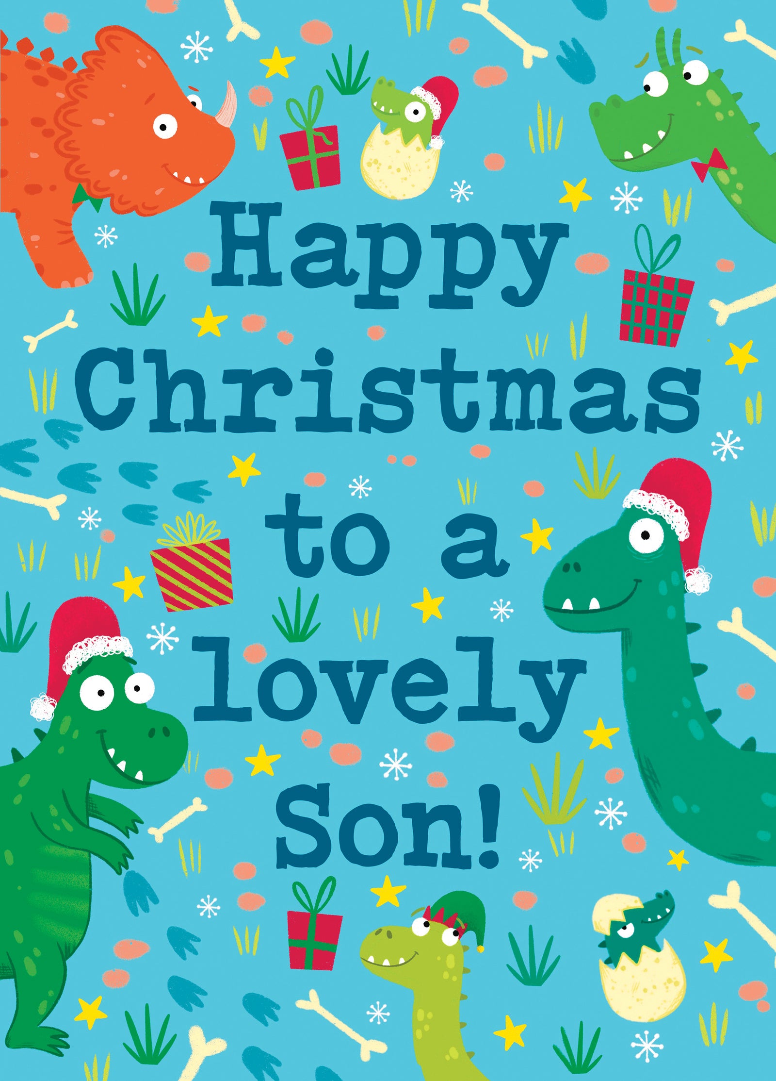 Cute Christmas Card For Son With Dinosaurs