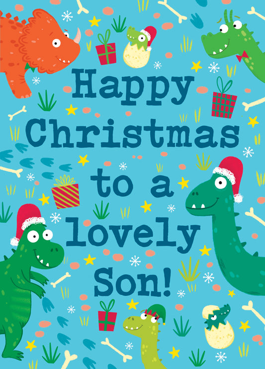 Cute Christmas Card For Son With Dinosaurs