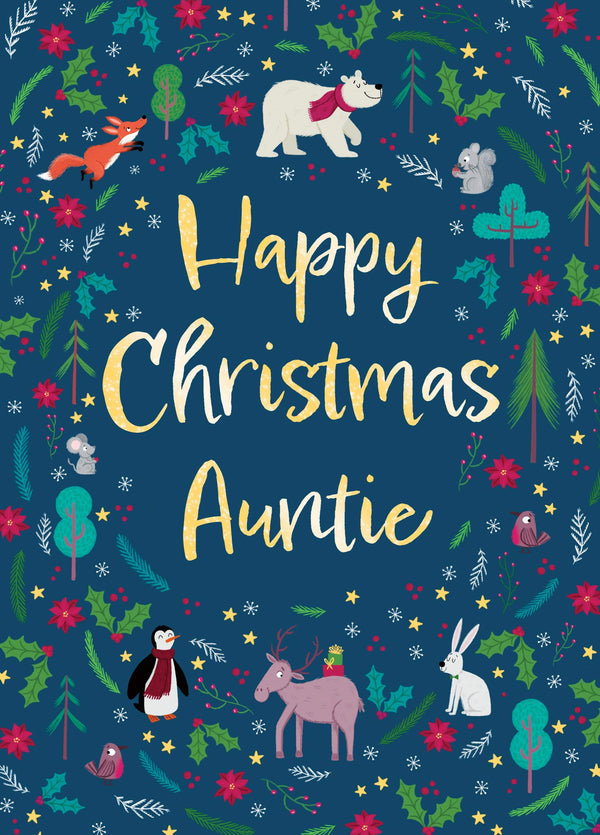 Cute Christmas Card For Auntie With Festive Foliage