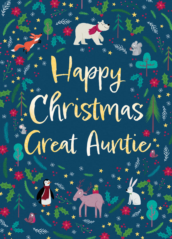 Cute Christmas Card For Great Auntie With Festive Foliage