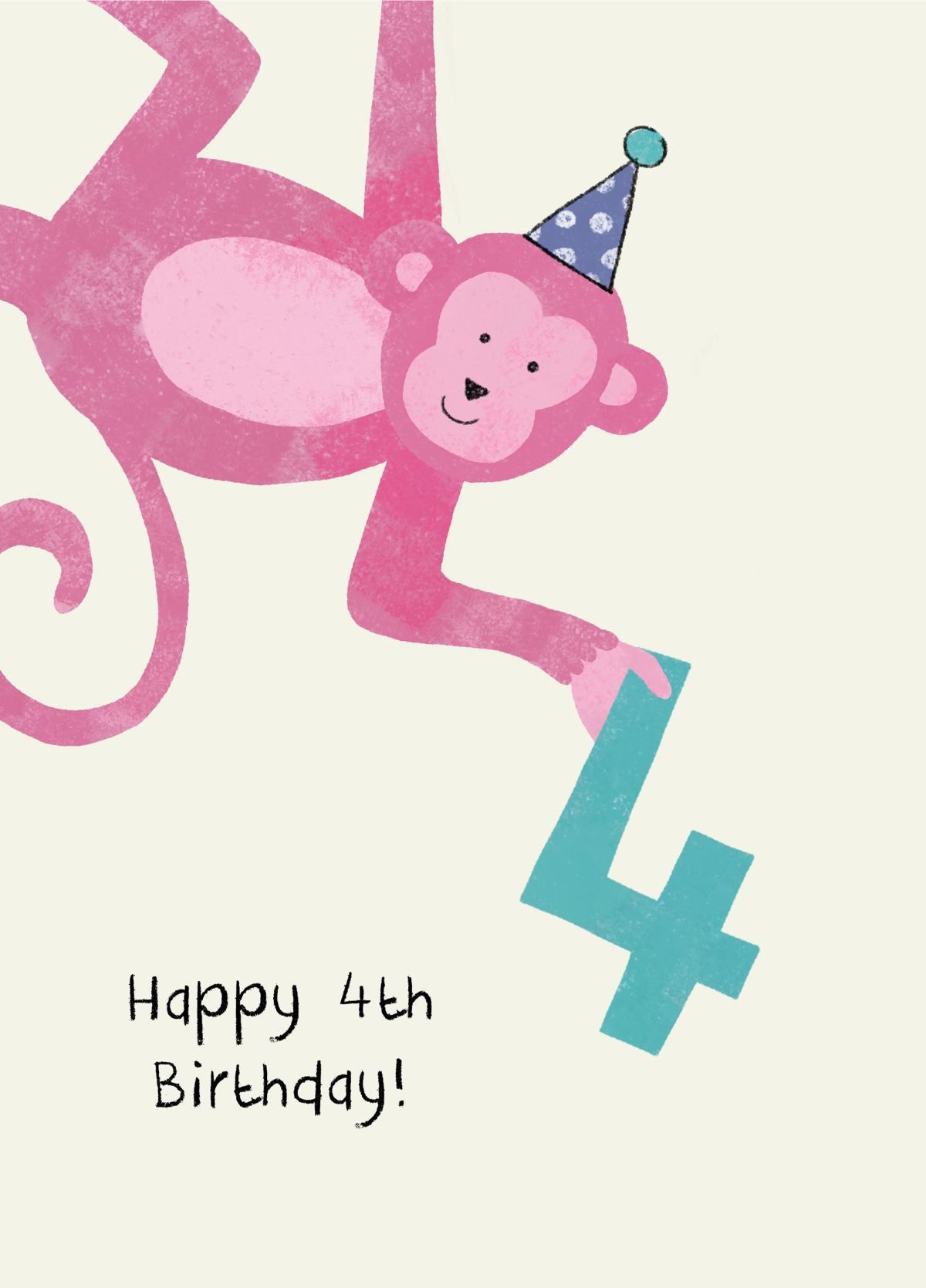 Cute 4th Birthday Card | Monkey Birthday Card