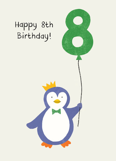 Cute 8th Birthday Card | Penguin Birthday Card